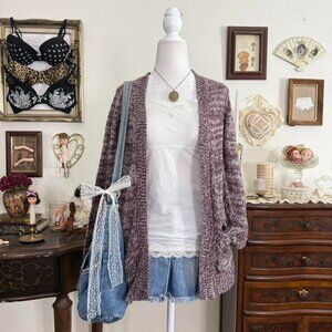 maroon girly grunge cozy knit boho cardigan w pockets